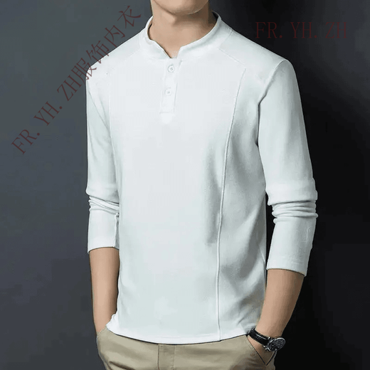 FR.YH.ZH Banbanhu Double-sided German Velvet Bottoming Shirt Square Garden Clothing Men's Henry Collar Long Sleeve Trendy Versatile Sweater Black (D509) L (115-130Jin Jin equals 0.5kg)