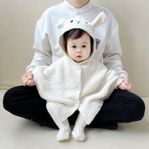 Baby cloak for outdoor windproof baby girl and boy half velvet knitted cloak rabbit ears windproof hooded coat shawl super cute rabbit knitted hooded jumpsuit 66 66cm
