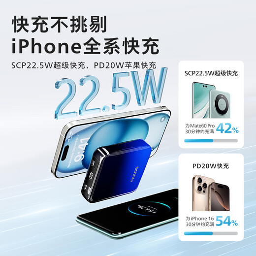 Philips power bank 20000 mAh national standard 3c certified can be taken on board the plane 22.5W super fast charging large capacity mobile power supply small and portable suitable for Huawei Apple 17 mobile phones
