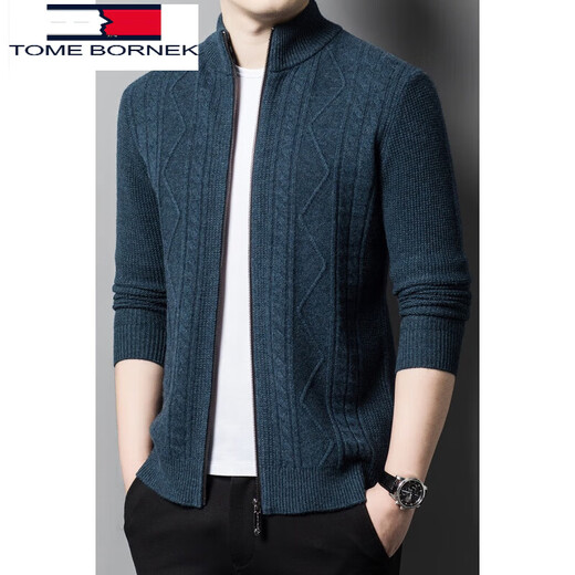 TOME BORNEK Tommy Tommy men's cardigan autumn and winter new knitted stand-up cardigan fashion casual jacket middle-aged men solid gray 165/48/M