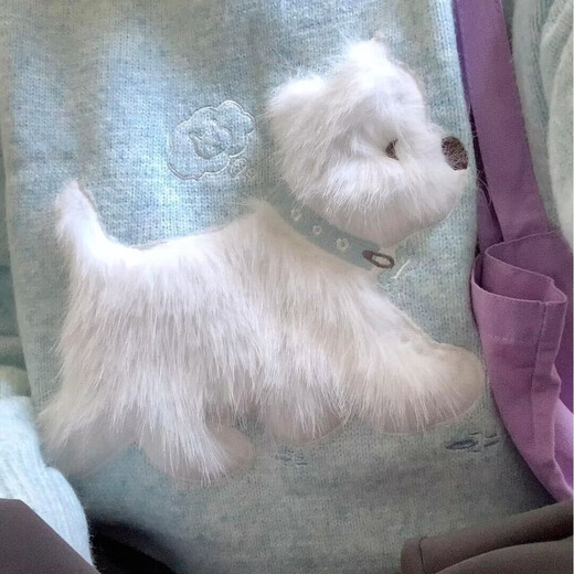 Sidi Shu blue round neck flocked puppy sweater for women 2025 new autumn and winter preppy style sweet age-reducing sweater top blue M recommended 97-110Jin Jin equals 0.5 kg