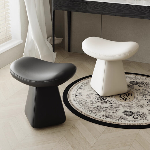 Candle makeup chair, home cloakroom, high-end dressing table, special stool for girls' bedroom, rotating shoe changing sofa stool, black (thick microfiber leather + full solid wood frame)