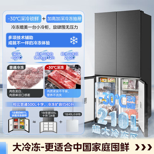 Midea Xiongdundun 601 dual-system flat screen fully embedded odor-free sterilization cross four-door first-level frost-free household refrigerator BCD-601WUSPZM (E) Haibeida