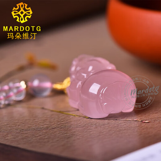 MARDOTG Pink Crystal Pixiu Pendant Women's Zodiac Year Pink Crystal Necklace Amulet Pendant Large Pixiu