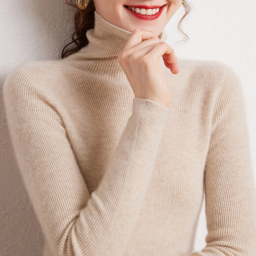 SENLIYA international light luxury high-end cashmere sweater 100 pure cashmere sweater women's turtleneck ready-to-wear slim pile collar sweater tight elephant gray S