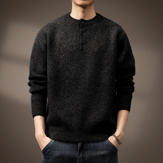LUMILOTUS light luxury new brand high-end American retro wool sheep blended Henry collar sweater men's winter new thickening protection dark gray M suitable for 100-120Jin Jin equals 0.5 kg
