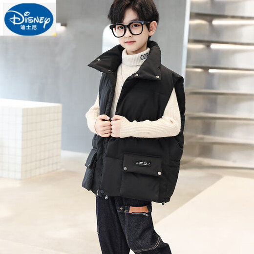 Disney boys' vest autumn and winter 2025 new winter fashionable outer vest medium and large children's warm thickened casual jacket black 130 cm