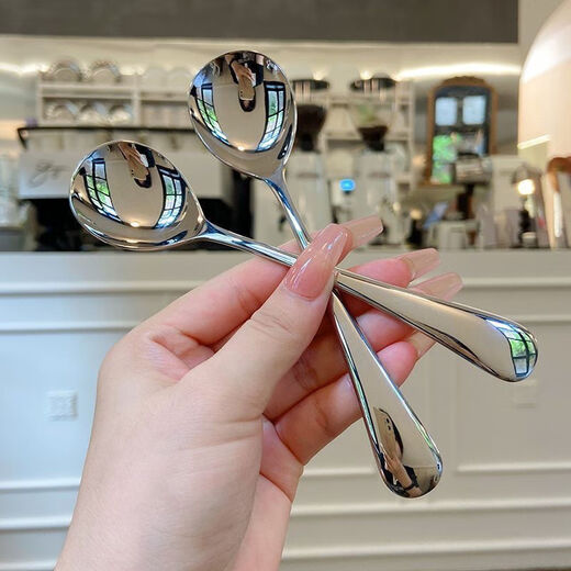 Ostar thickened stainless steel spoon for household Korean style simple and cute internet celebrity eating spoon for adults creative long handle round spoon * antibacterial and anti-bending 1 piece - water drop spoon food grade