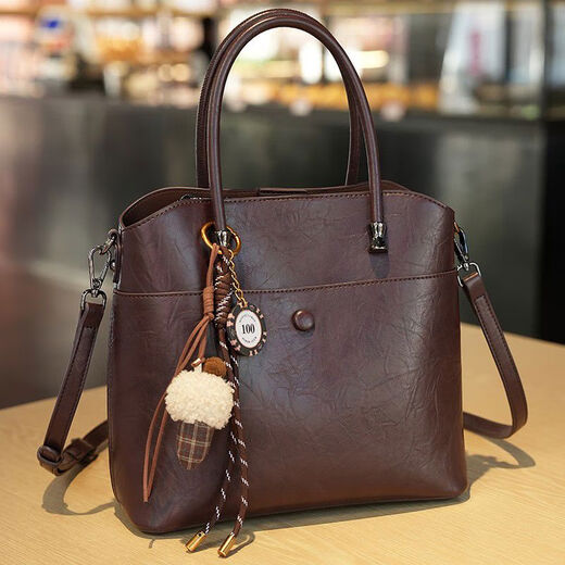 Brand bag for women 2025 new retro genuine leather bucket bag large capacity handbag commuter shoulder crossbody bag for women black