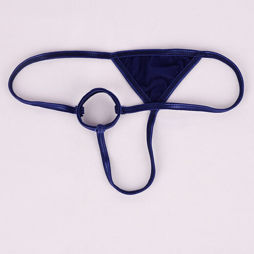 He Jiagong men's sexy thong men's ice silk double circle underwear sexy open crotch temptation T pants blue