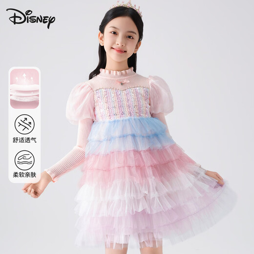 Disney (Disney) children's dress long-sleeved skirt autumn and winter knitted mesh princess dress TD3EQ007 rainbow pink 120