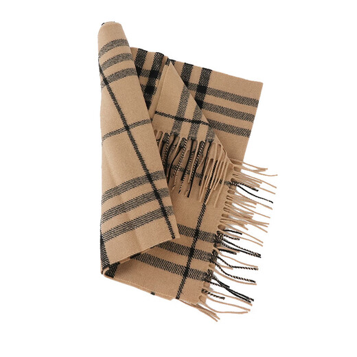Burberry (BURBERRY) scarf Burberry scarf plaid printed tassels wool velvet scarf same style for men and women couple model camel 80942811 210*45CM