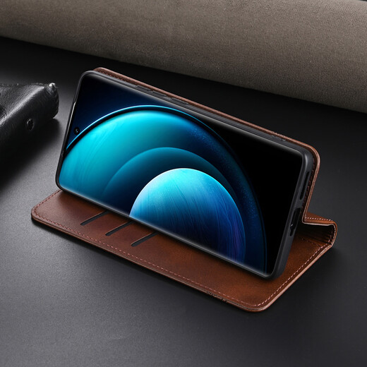 Jioxiang Magnetic Flip Cowgrain Leather Case Suitable for OPPOReno14 Mobile Phone Case Business All-inclusive Anti-fall Brown OPPO Reno14