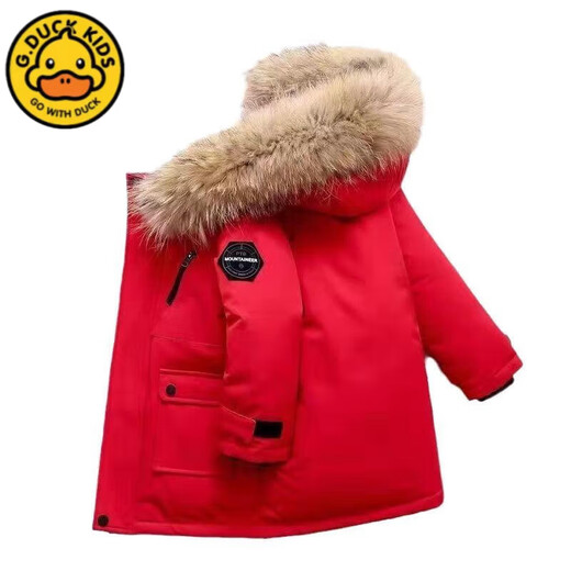 G.DUCKKIDS boys' down cotton padded coat thickened parka coat 2025 autumn and winter coat children's hooded large fur collar padded coat black 160 cm