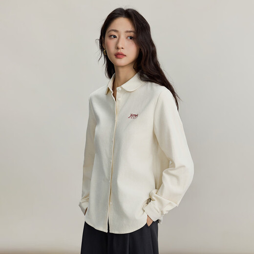 INMAN pure cotton commuting simple long-sleeved shirt for women 2025 autumn and winter versatile loose casual corduroy shirt beige L