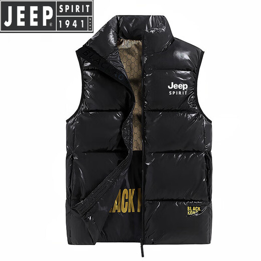 JEEP SPIRIT Black Gold Daunen-Baumwollweste Herren Winter Neue Premium Herren ärmellose Jacke Kapuzenweste Schwarz und Rot erhältlich Schwarz-Jeep Special Edition 683 Black Gold Cotton Vest XL