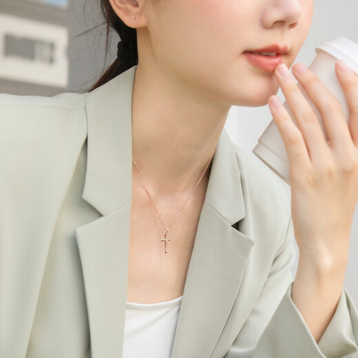 Chow Sang Sang 18K Rose Gold Diamond Pendant Mint Series Cross 93313P Pricing