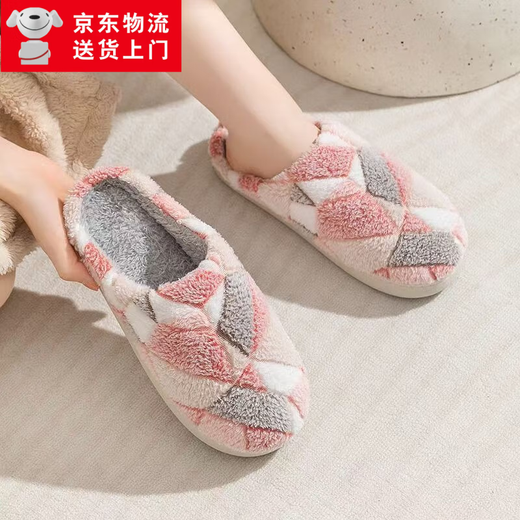 Cotton slippers for home use in autumn and winter with thick soles and velvet to keep warm and cold-proof. Couples can wear them as men and women. Purple 36-37