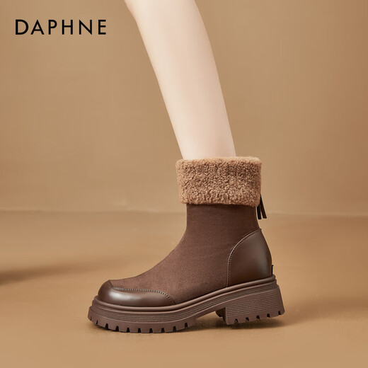 Daphne Martin boots women's winter retro thick-soled short boots lamb wool warm snow boots new cotton boots brown 37
