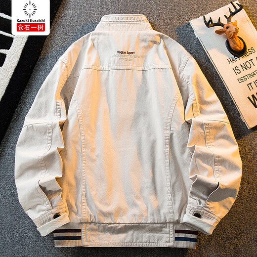 Kuraishi Kazuki retro American handsome stand-up collar hunting jacket men's spring and autumn trendy men's casual reversible jacket men's autumn khaki/military green reversible XL (recommended 136-150Jin Jin equals 0.5 kg)