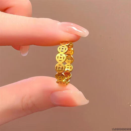 Xingyin Sand Gold Copper Coin Ring Female Qian Duoduo Plain Ring Ring Men and Women Couple Hollow Ring Index Finger Ring Does Not Fade US Size 6 Gold Store Size 11-13