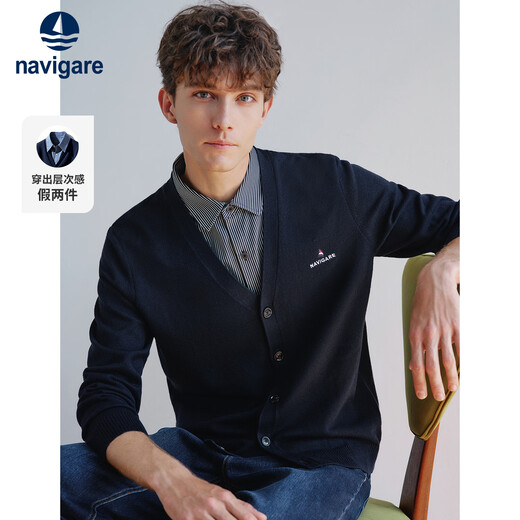 Navikel Italian dinghy 25 autumn and winter men's fake two-piece V-neck sweater shirt stacked sweater 1144015305