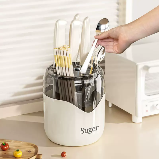 Yusenyi Kitchen Rotating Knife Rack Storage Rack Countertop Multifunctional Knife Rack Chopstick Cage Integrated Storage Box Household Chopstick Tube Cream White (360 Rotation) Drainage and Mildew Resistant High Quality Large Capacity