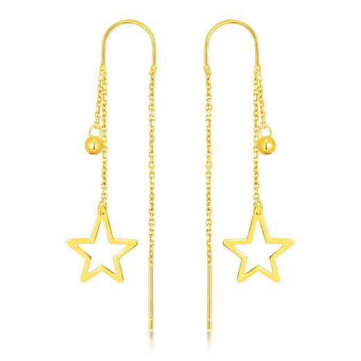 Su Chen 18k gold five-pointed star earrings women's long tassel earrings earrings round bead earrings fashion imitation gold ins do not fade