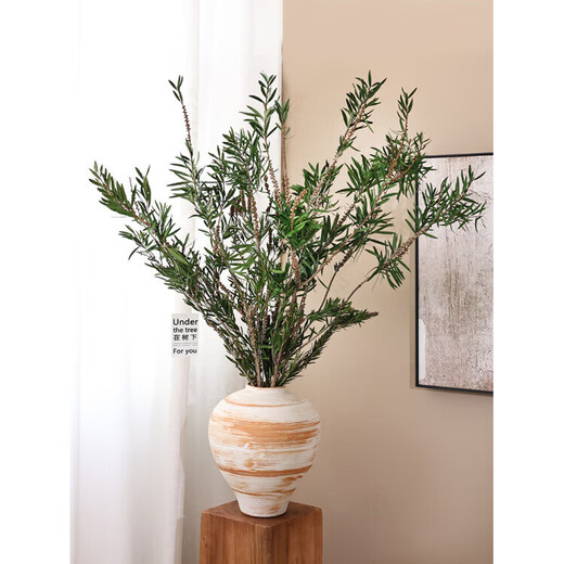 YWZR Buddha beads long branches dried flowers bouquet living room decoration vases wabi-sabi wind flower arrangement dried branches branches natural real flowers immortal flowers stone grain beige ceramic vase