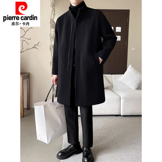 Pierre Cardin autumn and winter 2026 new men's mid-length woolen windbreaker trendy stand-up collar mature and stable woolen coat jacket black regular M