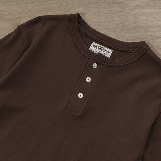 Yuandi Henry Collar Long Sleeve American Retro Long Sleeve T-Shirt Men's Simple Ami Khaki Heavy Henley Collar Bottoming Shirt Men Gray M