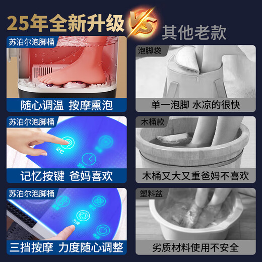 SUPOR foot bathtub electric footbath with constant temperature heating and fully automatic massage 2025 cross-calf high and deep bucket for women, practical birthday gift for parents and elders, comfortable style - three levels of massage intensity + memory function + constant temperature and rapid heating
