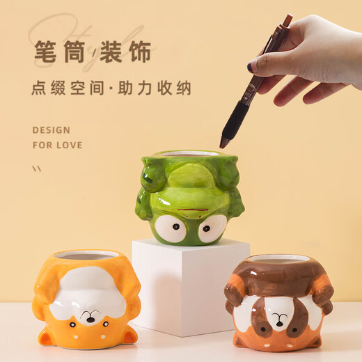 源老舍【新品】创意卡通多肉花盆个性倒立动物派肉肉专用陶瓷办公室书桌 卡通倒立奶牛+白兔 陶瓷