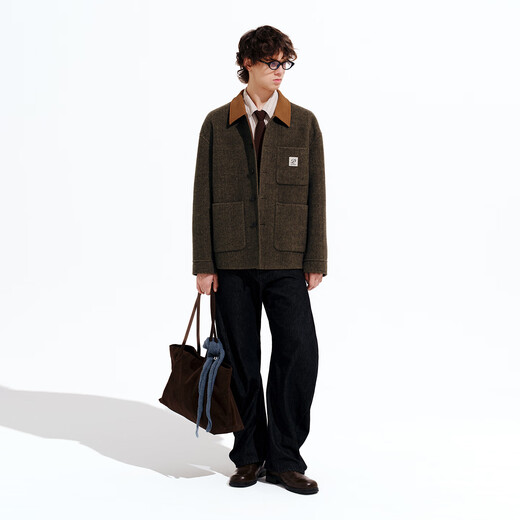 PSO Brand Men's and Women's Wool Retro Contrast Color Collar Double-Faced Loose Work Jacket Jacket Winter Truffle Brown TruffleBrown L