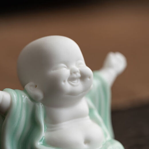 Lakeside Residence Celadon Big Belly Maitreya Buddha Tea Pet Ornament Can Raise Cute Laughing Buddha Little Monk Flower Pot Ornament Tea Set with Smile Always Open Celadon