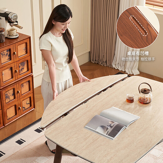 Xiaomuwo (XIAOMUWO) solid wood dining table and chair combination French slate retro small apartment household square and round dining table retractable dining table + key chair * 4 straight edge slate 1.2 meters without induction cooker