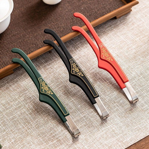 Meikejie non-slip cup clip tea making tool single high-end silicone tea clip Kung Fu tea set accessories tea ceremony tea cup tea tweezers black - silicone stainless steel tea clip