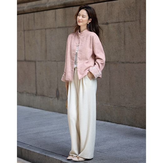 Demana cotton, sheep and wool blended winter Chinese style new Chinese style stand collar dignified plate button velvet splicing short women's jacket