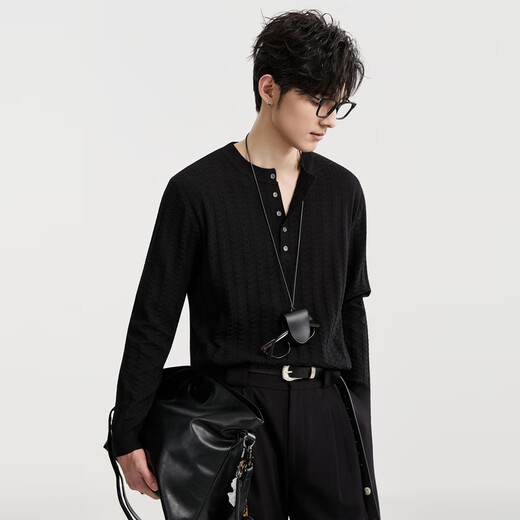 Earl Zall Henry collar jacquard texture 25 autumn knitted long-sleeved T-shirt men's casual bottoming shirt