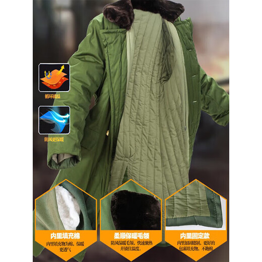 Suling Cotton Coat Men's Old Fashioned Military Coat Winter Thickened and Long Security Coat Yellow Coldproof Clothes Northeastern Cotton Jacket Cotton Clothes Polyester Card Military Coat - Non-detachable liner Economical One Size