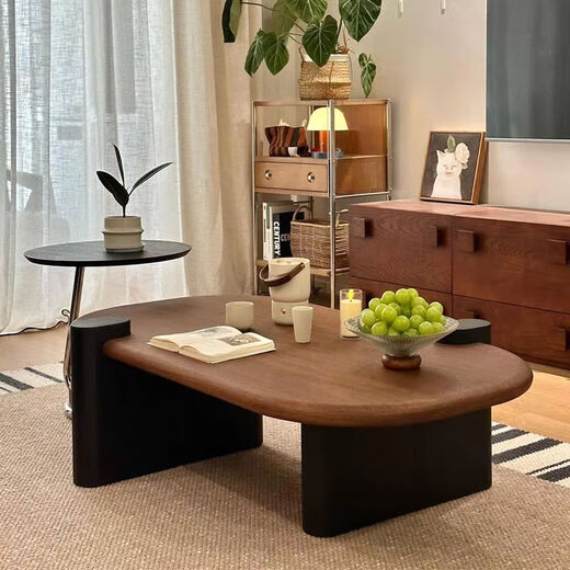 Qingziyou mid-century style minimalist coffee table living room home small apartment high-end 2026 new oval high-end tea table combination 130CM mid-century style coffee table + side table