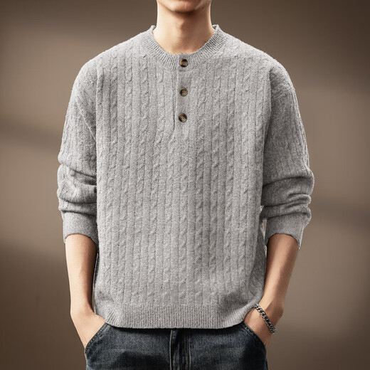 OLJ light luxury brand old money style Henry collar pullover sweater for men autumn and winter new loose twist knitted sweater jacket carbon black M suitable for 100-120Jin Jin equals 0.5 kg