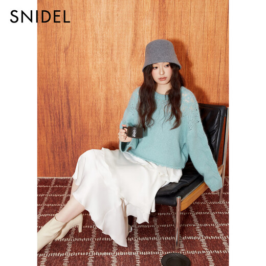 SNIDEL2025 new autumn and winter sweet round neck hollow crochet bow knitted sweater top SWNT254308 Pink One Size (F)
