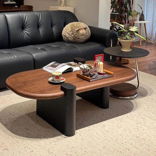 Qingziyou mid-century style minimalist coffee table living room home small apartment high-end 2026 new oval high-end tea table combination 130CM mid-century style coffee table + side table