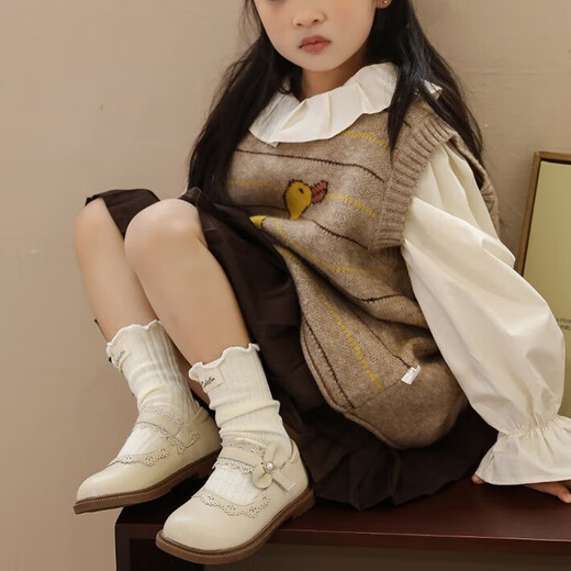 Jin Jin is equal to 0.5 kg Mu girls shoes children princess shoes small leather shoes 2025 spring and autumn new baby girl simple shoes off-white 26 inner length about 16cm