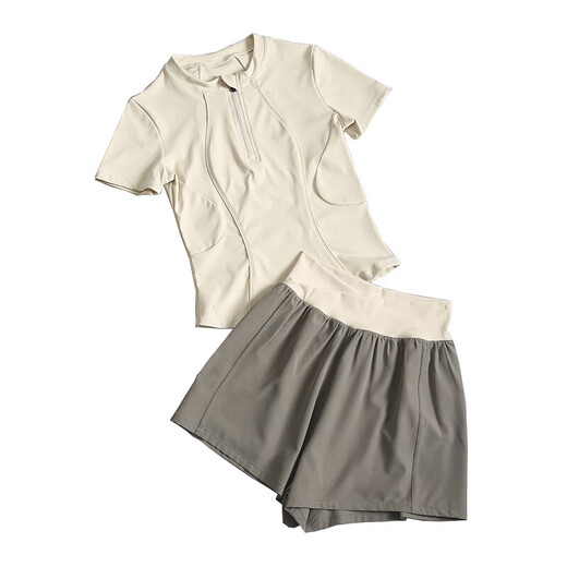 LULUNILEMON Lulu Sportswear Suit Women's Summer New Quick-Drying Fashion Internet Celebrity Pilates Training Fitness Running Yoga Wear Ivory + Khaki S