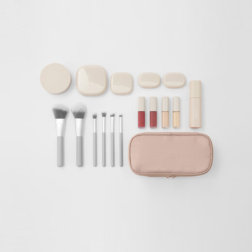 MUJI recycled polyester fiber flat cosmetic bag cosmetics storage portable toiletry bag new product OHV5CC4S pink beige