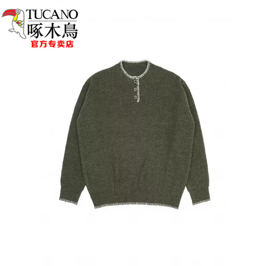 Woodpecker (TUCANO) American retro design casual Henry collar sweater for men and women loose autumn couple lazy pullover top black high quality M