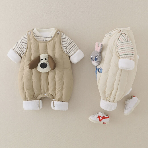 Baby autumn and winter thickened split suit for men and women, quilted sweatshirt, one-piece overalls, two beige, lining is pure cotton, 36cm 73CM, suitable for 12-17 Jin Jin equals 0.5 kg