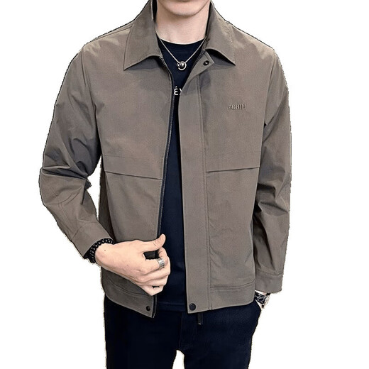 Casual men's jacket autumn and winter new jacket men's lapel cotton thickened versatile light business embroidered warm jacket coffee color cotton 4XL 4XL recommended 160-175Jin Jin equals 0.5 kg